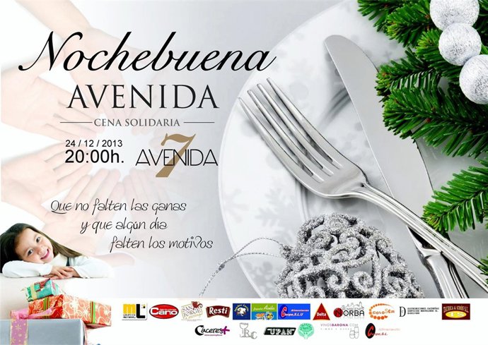 Cartel Nochebuena Solidaria En Restaurante Avenida En Cáceres