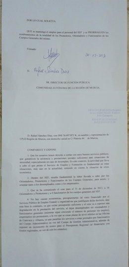 Escrito presentado en el registro de la Comunidad por UPyD