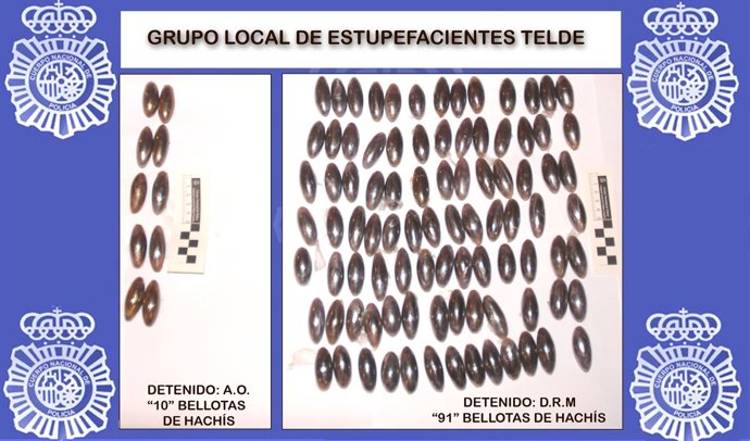 Bellotas de hachís incautadas