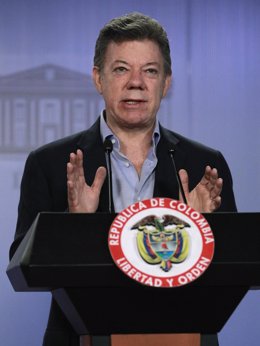  Juan Manuel Santos, durante una conferencia de prensa