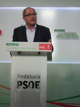 El secretario de Organización del PSOE-A, Juan Cornejo, hoy en rueda de prensa.