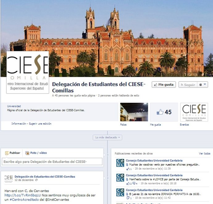 Facebook delegación de estudiantes Comillas