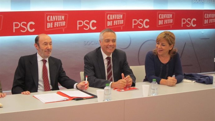 Alfredo Pérez Rubalcaba, Pere Navarro y Elena Valenciano