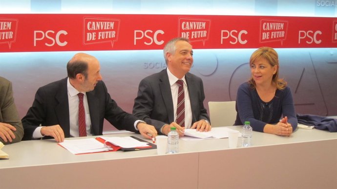 Alfredo Pérez Rubalcaba, Pere Navarro y Elena Valenciano