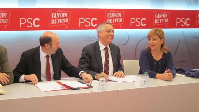 Alfredo Pérez Rubalcaba, Pere Navarro y Elena Valenciano