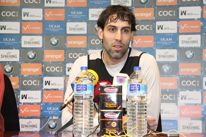 Berni Rodríguez, del UCAM Murcia, en sala de prensa