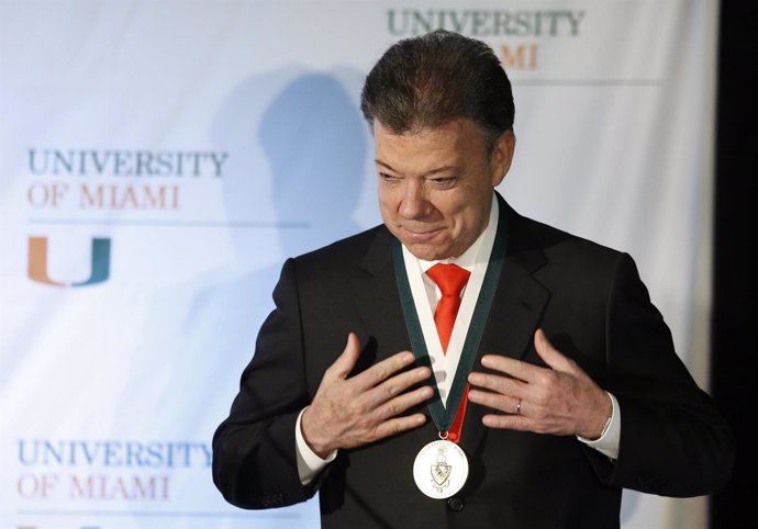 El presidente de Colombia, Juan Manuel Santos, en un acto académico en Miami.
