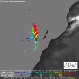 Mapa de los rayos caídos en Canarias