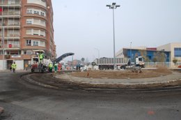 Trabajos de reurbanización de la Avenida de Madrid de Fraga (Huesca)