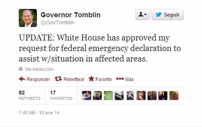 Tuit del gobernador de West Virginia