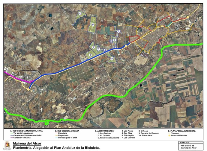 Trazado de los carriles bici por Mairena.