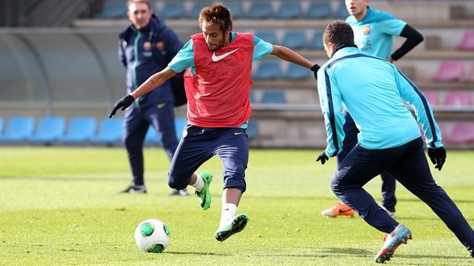 Neymar y Afellay en el entrenamiento del FC Barcelona