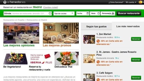 Las reservas 'online' de restaurantes generan un negocio de más de 38 millones a