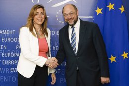 Susana Díaz con Martin Schulz en una visita como consejera de Presidencia
