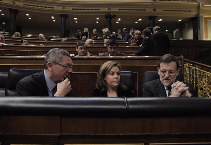Alberto Ruiz Gallardón, Soraya Sáenz de Santamaría y Mariano Rajoy