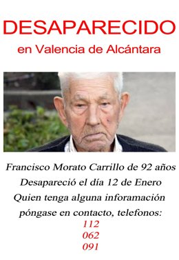Anciano desaparecido Valencia Alcántara
