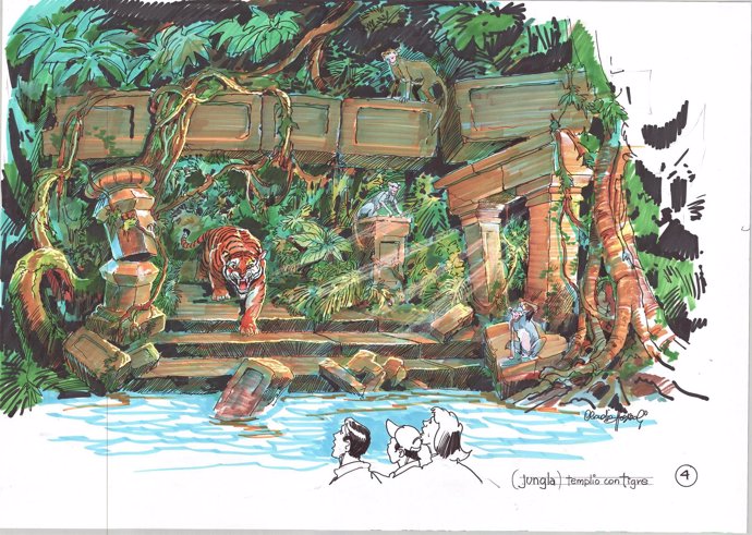 Boceto del templo del tigre en la atracción AngKor
