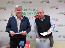 Los responsables de UPA y COAG, Julio López (i) y Aurelio Pérez (d)