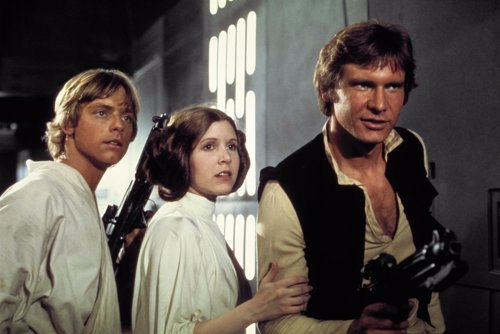 Carrie Fishe,  Harrison Ford y Mark Hamill