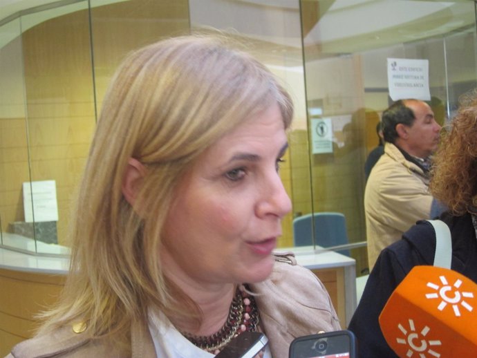La alcaldesa de Jerez, María José García-Pelayo, atendiendo a los medios