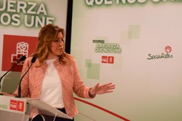 La presidenta de la Junta, Susana Díaz, hoy en la Interparlamentaria PSOE-A