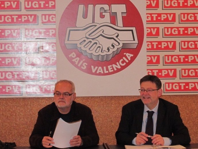 Puig y Conrado Hernández en la sede de UGT