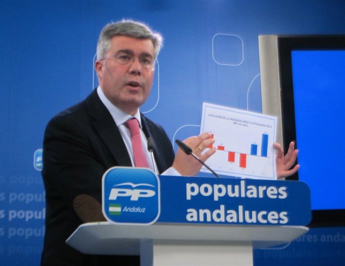 Enrique Fernández de Moya en una rueda de prensa en la sede del PP-A