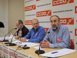 Vázquez, Villar y Gutiérrez, de CCOO, en la rueda de prensa