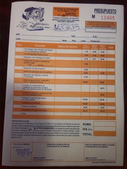 Modelo falso de presupuesto de revisión del gas