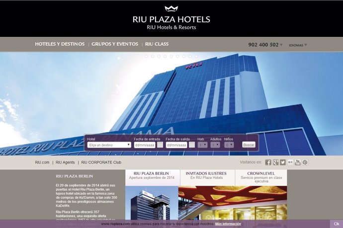 Página web Riu Plaza