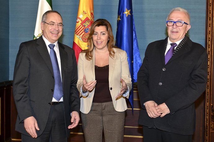 Domingo Ureña, Susana Díaz y José Sánchez Maldonado, este viernes