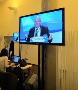 Intervención de Joseph Daul desde la sala de prensa de la Convención del PP
