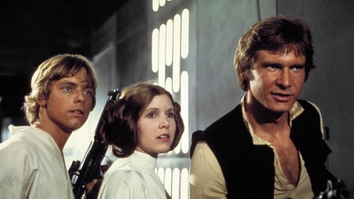 Carrie Fishe,  Harrison Ford y Mark Hamill
