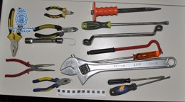 Herramientas intervenidas por la Policía Nacional a un grupo que robaba