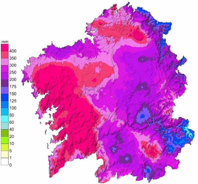 Mapa de precipitaciones en enero de 2014 en Galicia