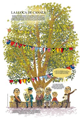 Lámina de Paco Roca de la Lloca de Canals en el centenario de su plantación. 