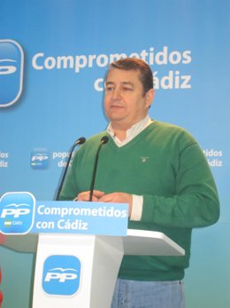 El presidente del PP de Cádiz, Antonio Sanz, en rueda de prensa