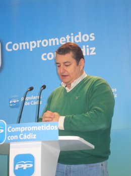 El presidente del PP de Cádiz, Antonio Sanz, en rueda de prensa