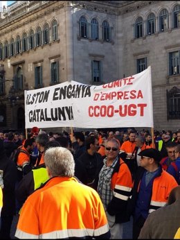 Concentración de trabajadores de Alstom en Barcelona