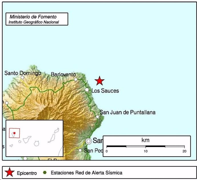 Localización del sismo en La Palma