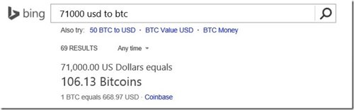 Conversión de bitcoins en Bing