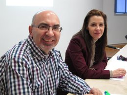 Juan Carlos Cantín y Sonia Bergasa en la sede de CC.OO. 