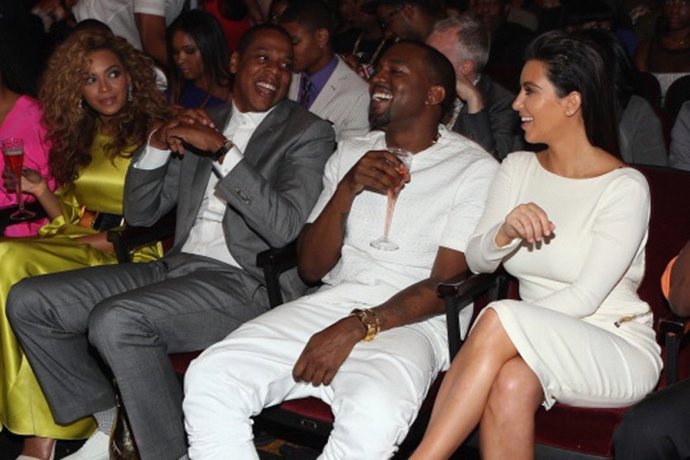 LOS ANGELES, CA - JULY 01:  (L-R) Singer Beyonce, rappers Jay-Z and Kanye West a