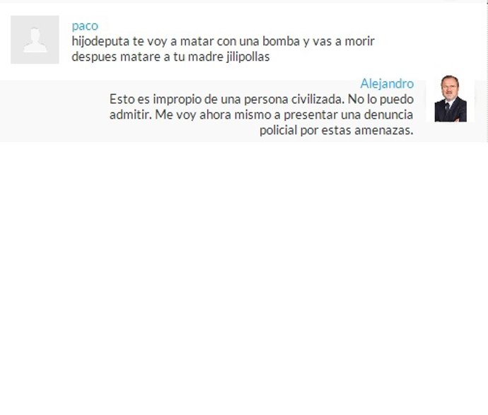 Captura de pantalla del comentario de amenza de muerte a Font de Mora