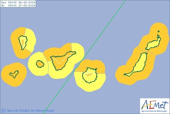 Aviso naranja y amarillo en Canarias