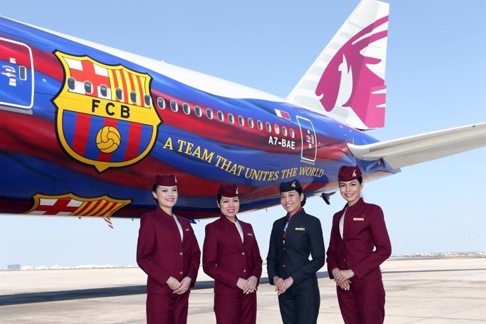 Avión de Qatar Airways con los colores del FC Barcelona