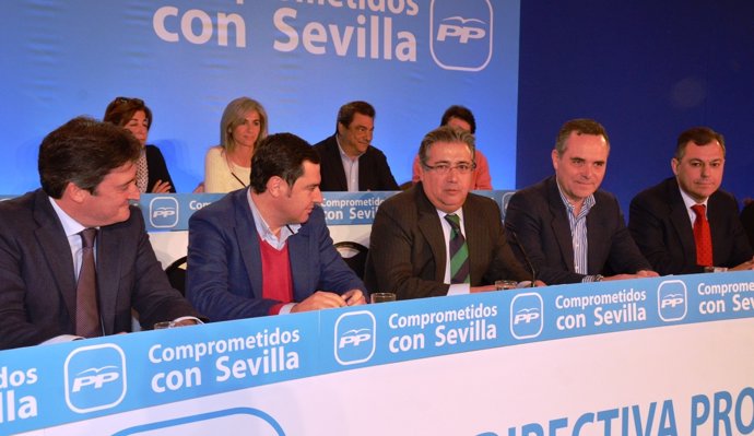 Juanma Moreno con Zoido, Bueno y Sanz en la Junta Directiva del PP de Sevilla