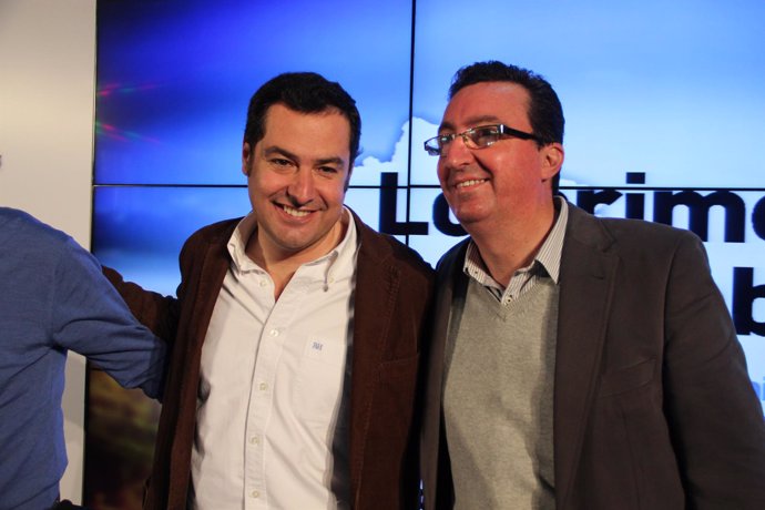 El candidato a la Presidencia del PP-A,Juan Manuel Moreno,con M.Andrés González.