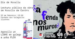 Cartel del acto en homenaje a Rosalía de Castro de la AELG