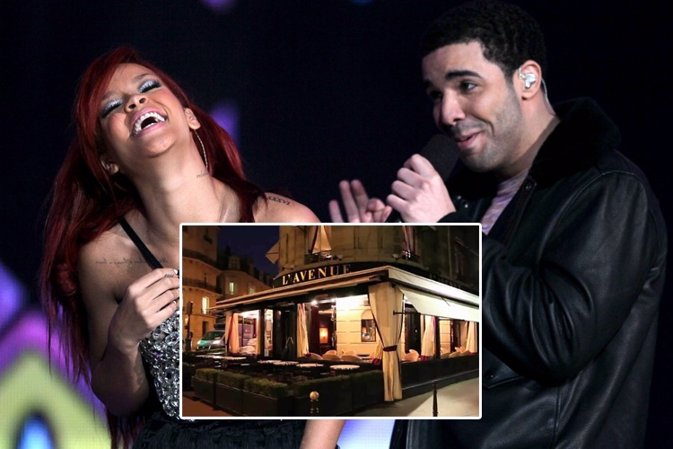 LOS ANGELES, CA - FEBRUARY 20:  Singer Rihanna (L) and rapper Drake perform duri